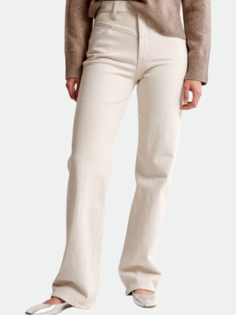 Abercrombie & Fitch High-Rise Straight Leg Jean - Cream